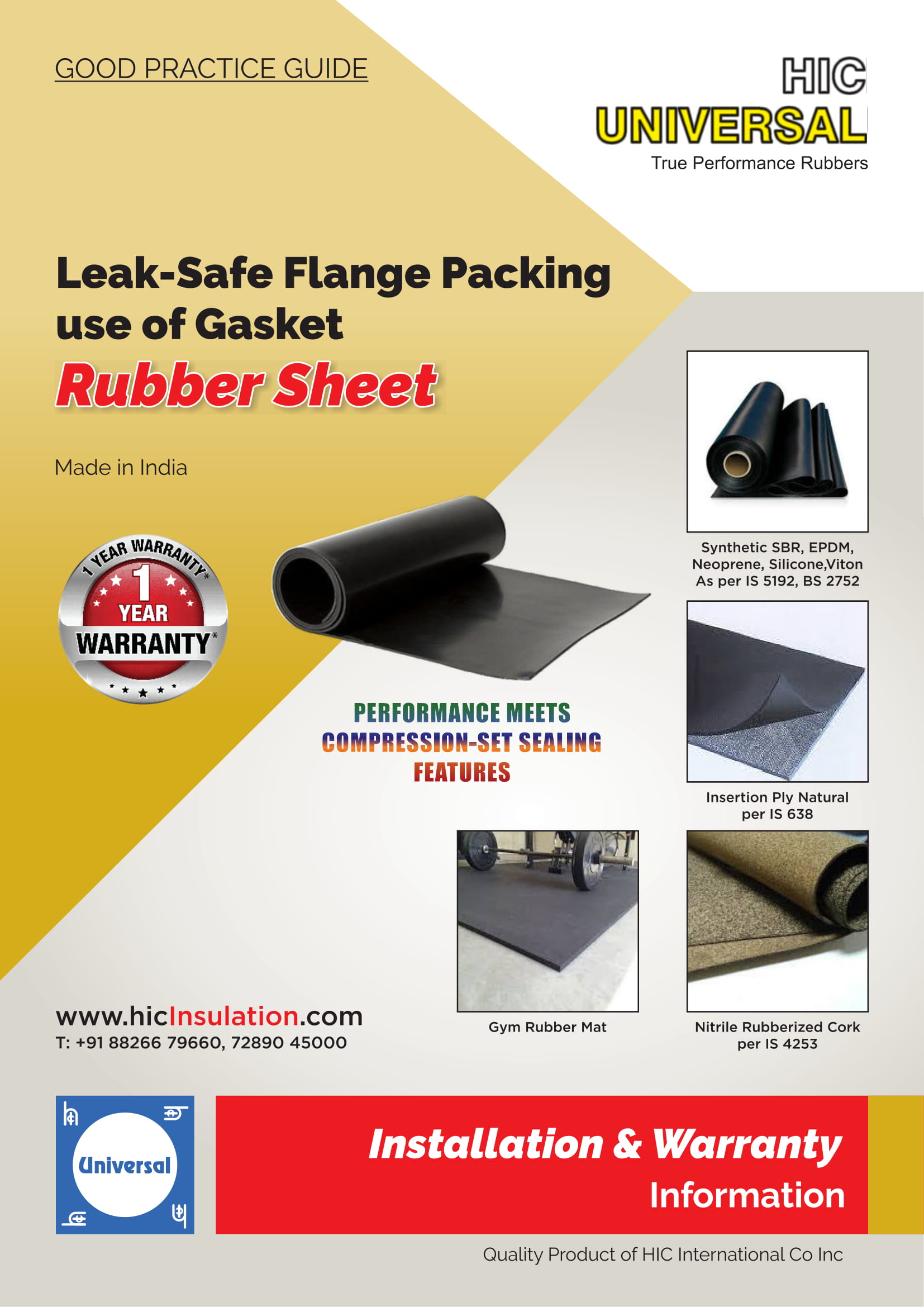 Install Warranty SHEET Rubber Packing Gasket - HIC India