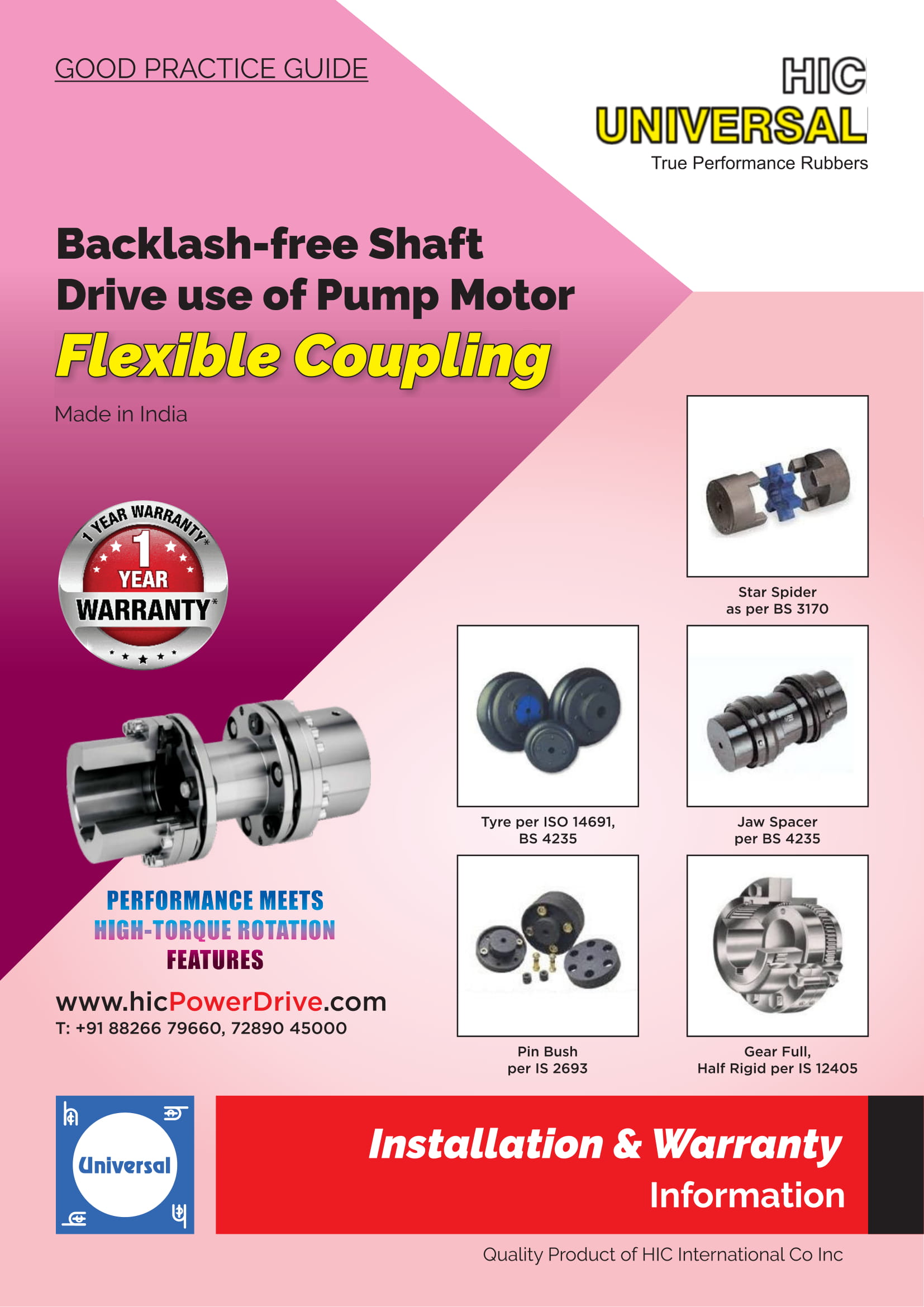 Install Warranty COUPLING Flexible Shaft Drive - HIC India