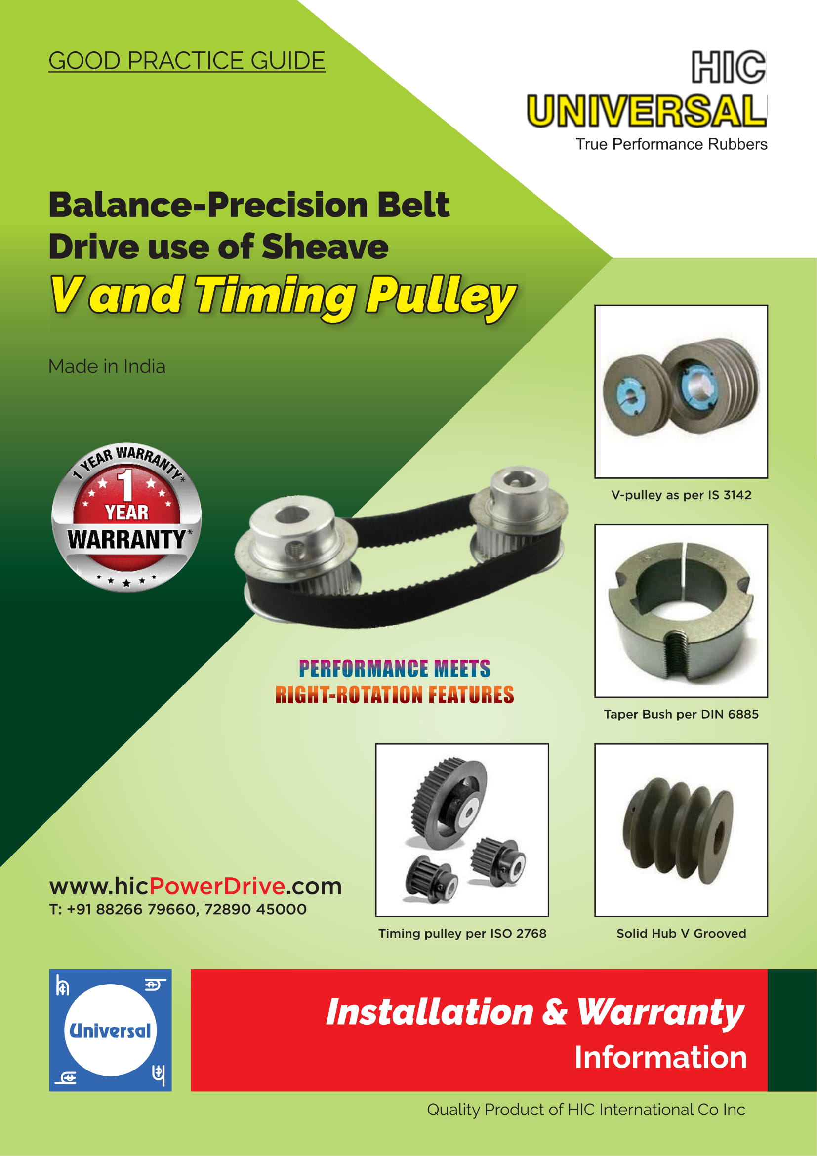 Install Warranty PULLEY V Timing Drive - HIC India