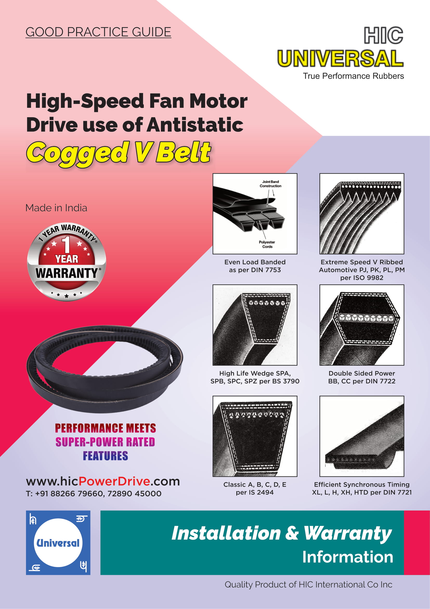 Install Warranty V BELT Antistatic Rubber Fan Motor Drive - HIC India