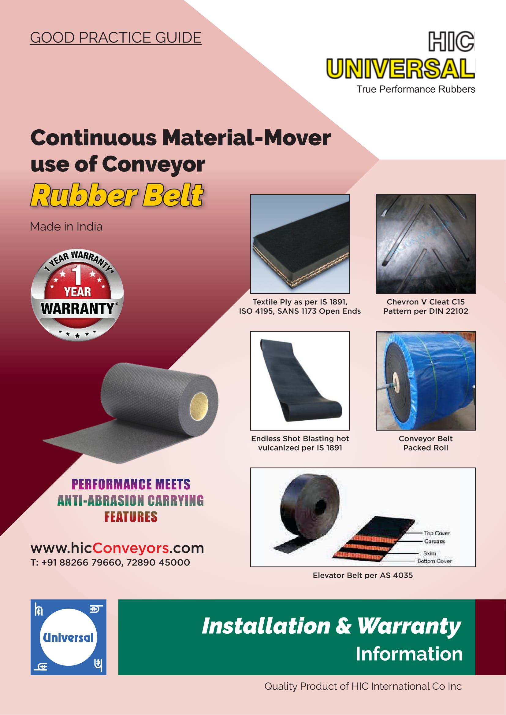 Install Warranty BELT RUBBER Conveyor Material Movement - HIC India