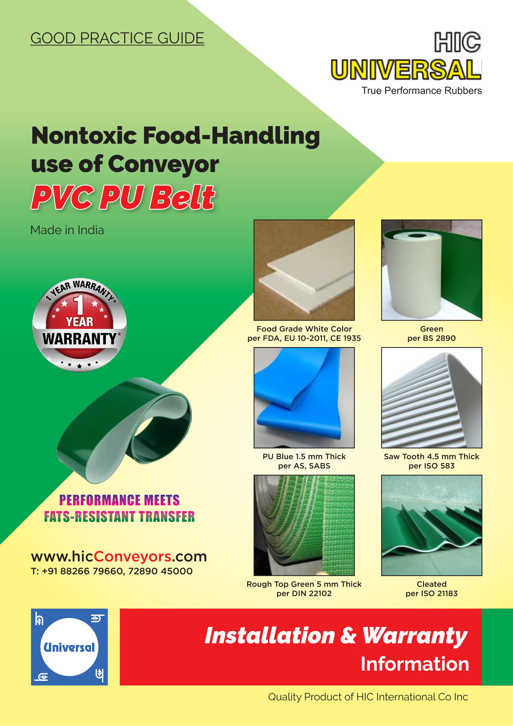 Install Warranty BELT PVC PU Conveyor Food Handling - HIC India