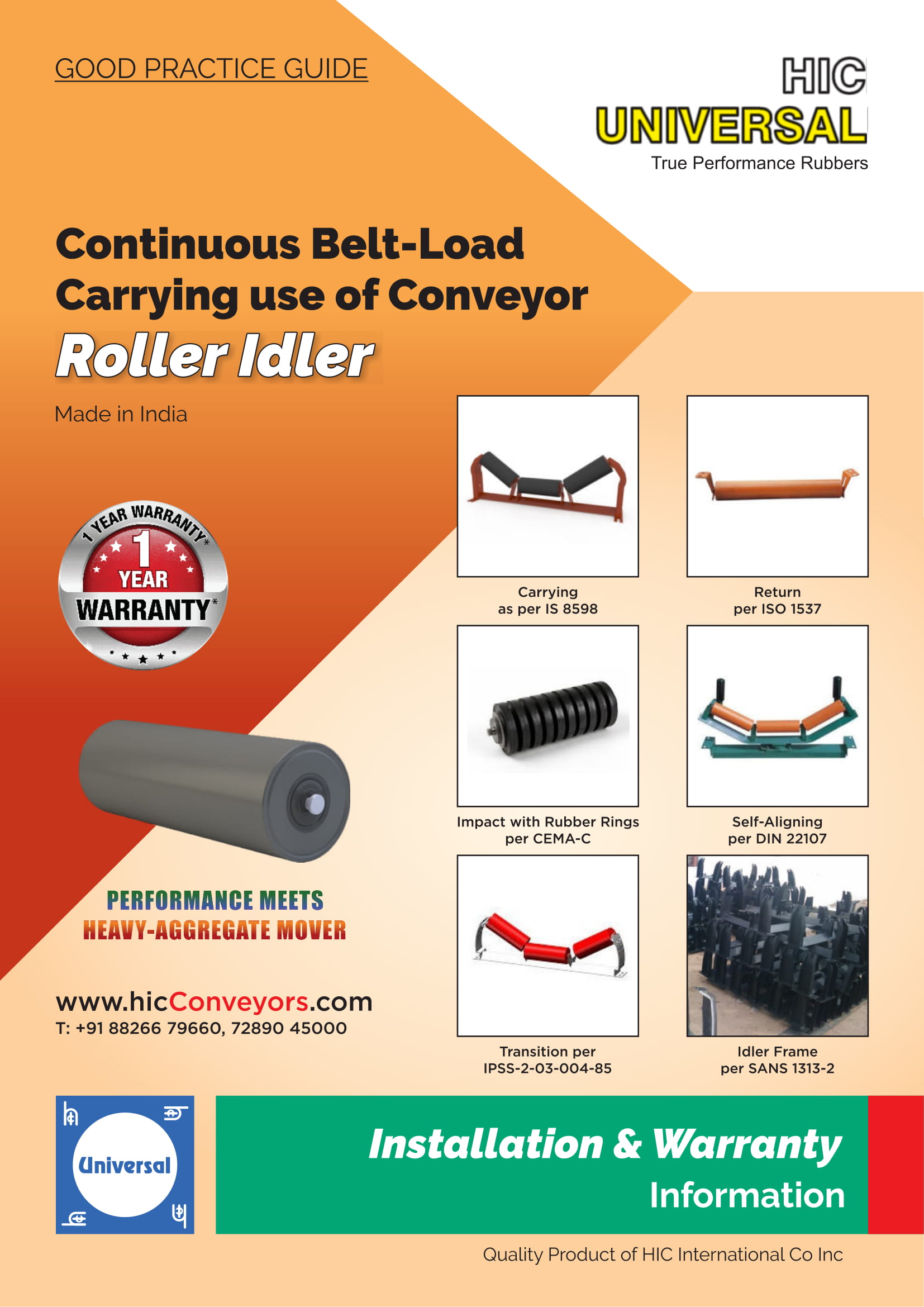 Install Warranty IDLER Conveyor Carrying Roller - HIC India
