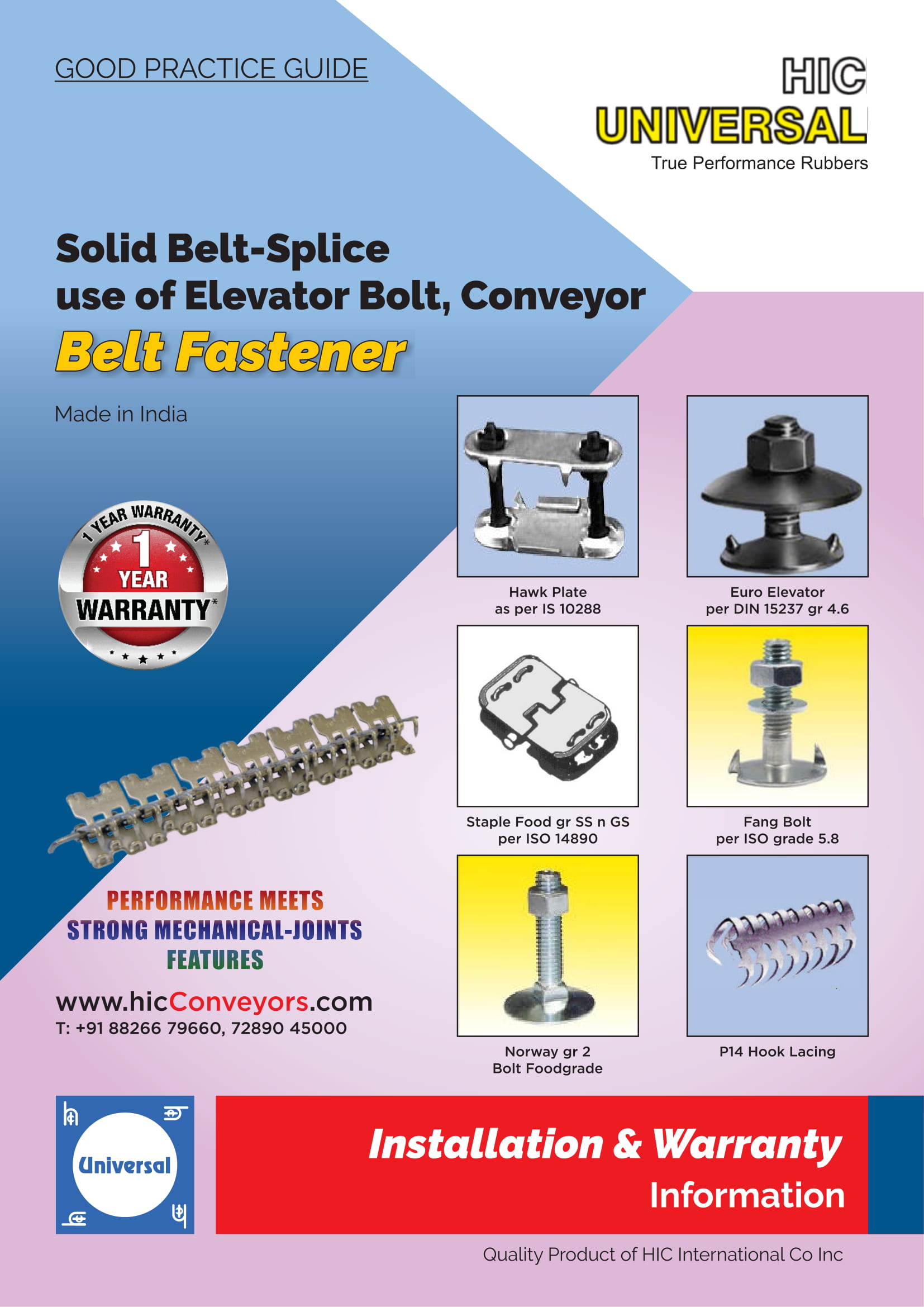 Install Warranty FASTENER Belt Conveyor Bolt Elevator - HIC India