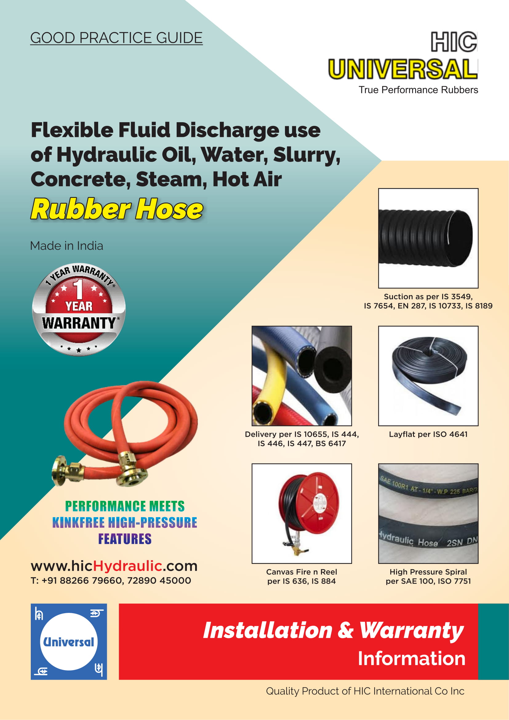 Install Warranty HOSE Rubber Flexible Fluid Discharge - HIC India