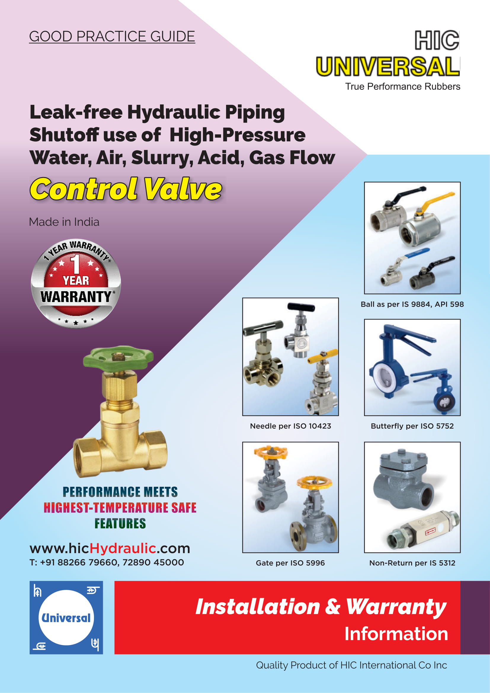 Install Warranty VALVE Control High-Pressure Water Slurry Gas Shutoff - HIC India