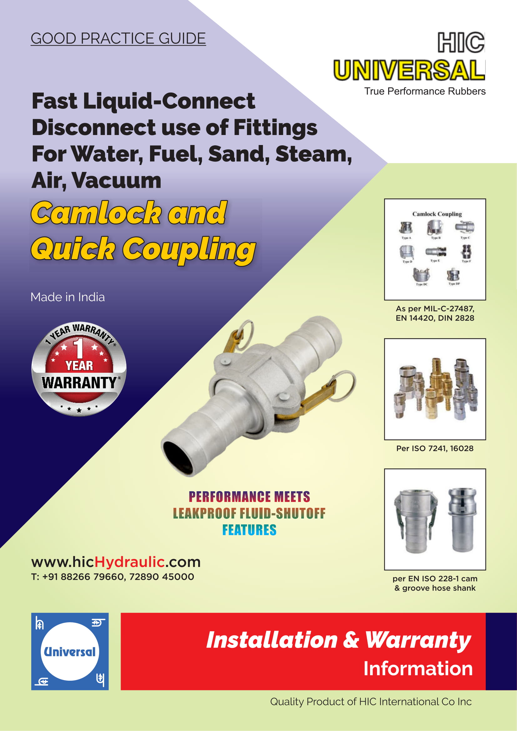Install Warranty QUICK CAMLOCK QRC Coupling Hydraulic Connection - HIC India