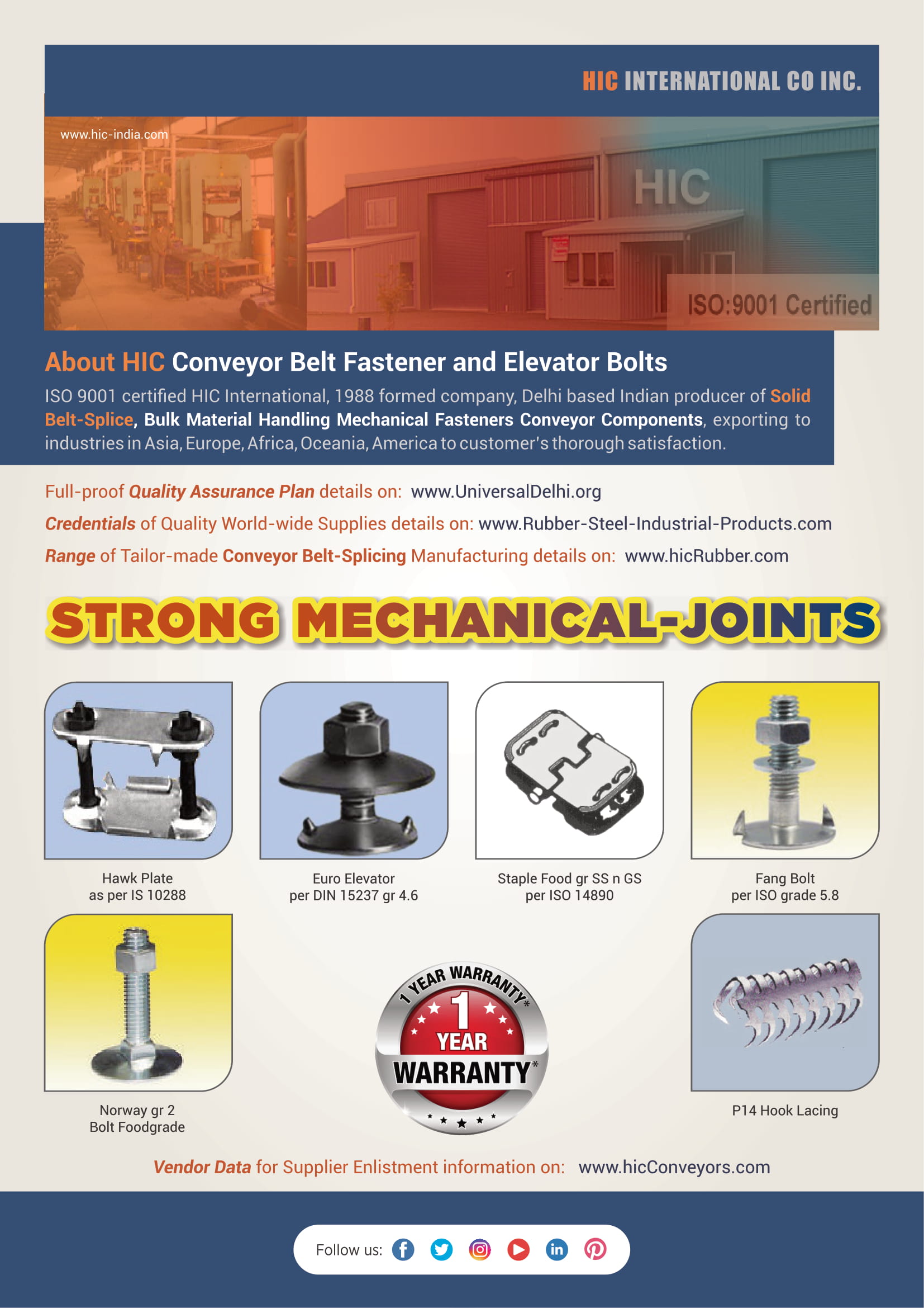 Lit FASTENER Conveyor Belt N Elevator Bolts - HIC India