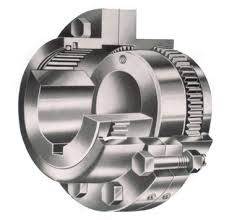 A steel gear coupling cut away, showing the internal teeth that mesh each hub to its outer sleeve. A steel gear coupling cut away, showing the internal teeth that mesh each hub to its outer sleeve.