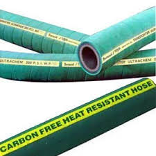 Two non conductive furnace hoses crossing, their green covers printed Carbon Free Heat Resistant Hose. Two non conductive furnace hoses crossing, their green covers printed Carbon Free Heat Resistant Hose.