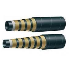 Two water blast jetting hoses cut back in steps, the layers of wire spiral showing as gold bands. Two water blast jetting hoses cut back in steps, the layers of wire spiral showing as gold bands.