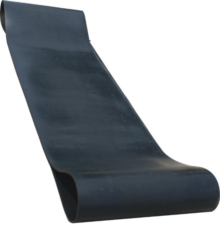 A length of endless hot vulcanised belting for shot blasting, curved over to show its smooth cover.
