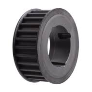 A single timing pulley seen from the side, its keyway cut into the bore.