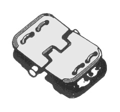 A drawing of a staple fastener joint, the two plates interlocking around the hinge pin. A drawing of a staple fastener joint, the two plates interlocking around the hinge pin.