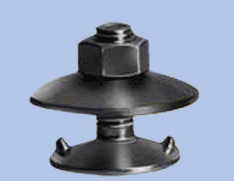 A Euro elevator bolt, its wide domed head above the square neck that locks it in the belt. A Euro elevator bolt, its wide domed head above the square neck that locks it in the belt.
