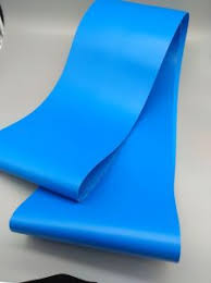 A length of thin blue polyurethane belting folded over on itself. A length of thin blue polyurethane belting folded over on itself.